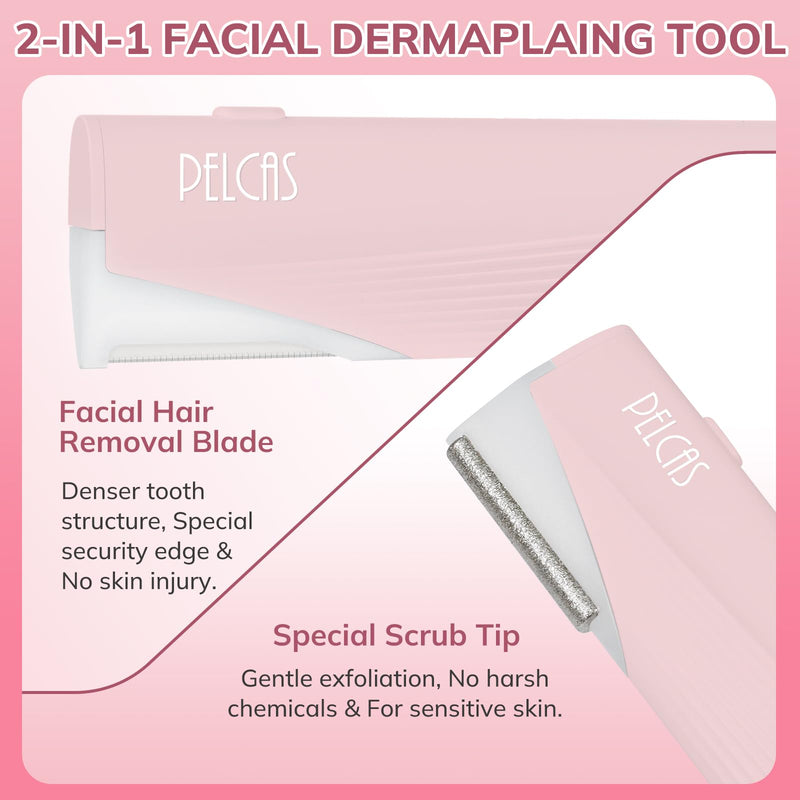 PELCAS Electric Dermaplaning Tool Kit for Women Face with LED Light, Facial Mini Dermaplaning Razor with 6 Blades, 3 Speeds 2 in 1 Facial Peach Fuzz Hair & Exfoliation Removal System at Home BV18-712