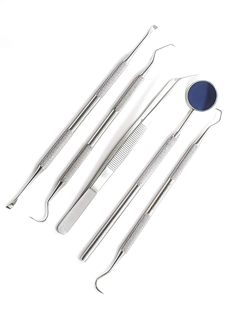 [Australia] - Dental Hygiene set of 5-Stainless Steel Tarter Scraper/Scaling Remover, Dental Toothpick, Mouth Mirror Scaler Tweezer For Calculus &Tartar Removal-Dentists Set is Ideal for Personal Use & Pet Friendly 