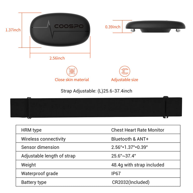[Australia] - COOSPO Heart Rate Monitor Chest Strap, Bluetooth ANT+ Heart Rate Monitor Chest Sensor with 400H Battery, HRM Works with Strava/Wahoo Fitness/Polar Beat/Peloton/DDP Yoga App 