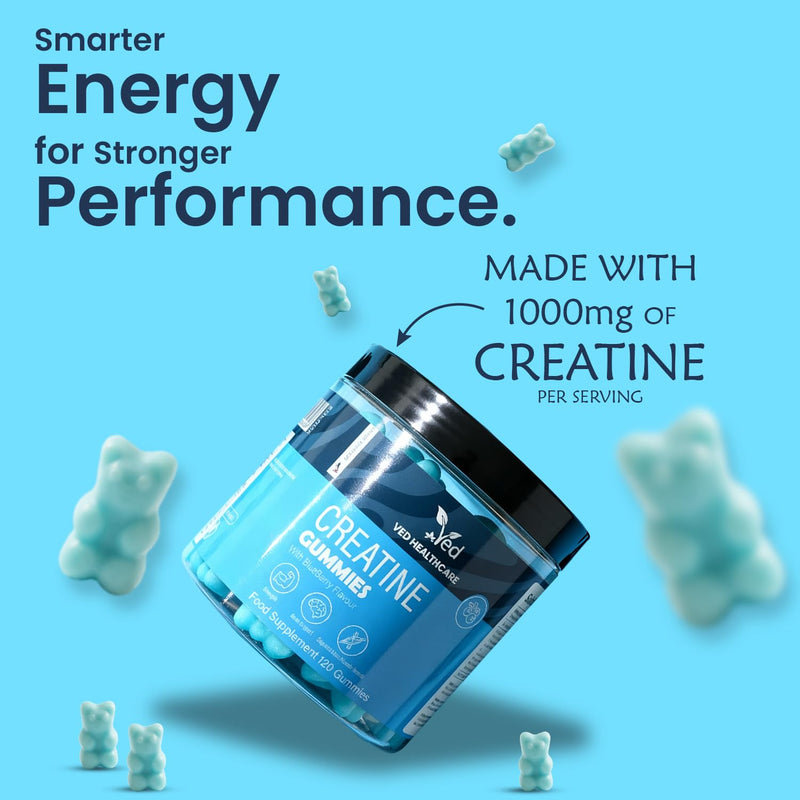 VED Creatine Monohydrate Supplement - 120 Creatine Gummies with Max Nutrition for Men and Women - Gym Accessories Gummies.