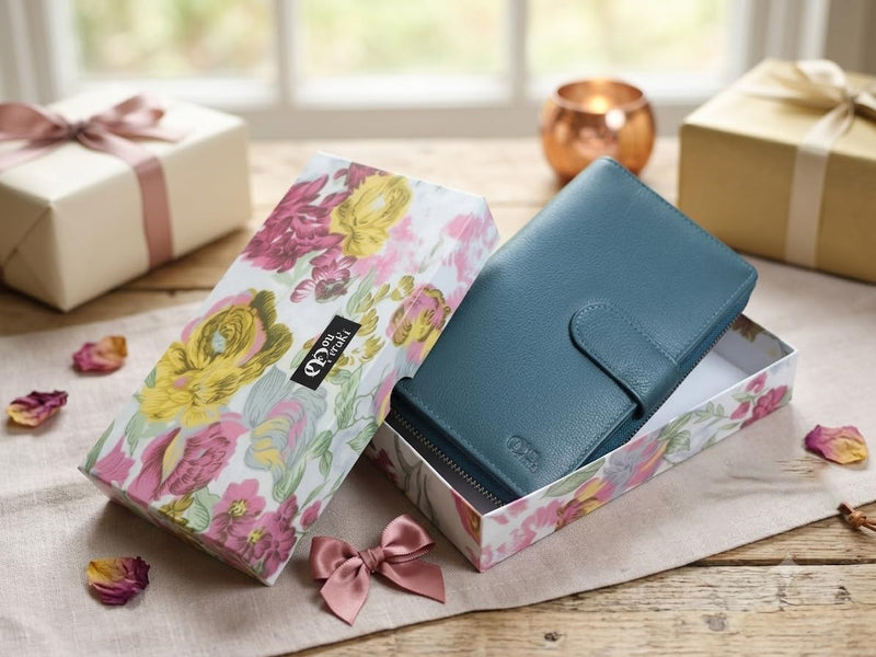 Big Fat RFID Blocking Leather Organizer Checkbook Wallets For Women - Clutch TEAL BLUE