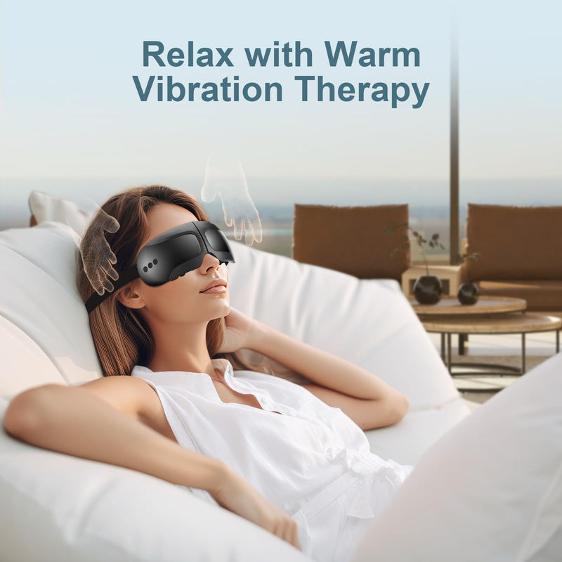 [Australia] - Fullicon Eye Massager with Heat & Vibration, Ultra Light Migraine Relief Products, Foldable Mask with Bluetooth Music, Face Massager with Type-C Charging, 5 Modes FSA Eligible Items Only List (Black) 