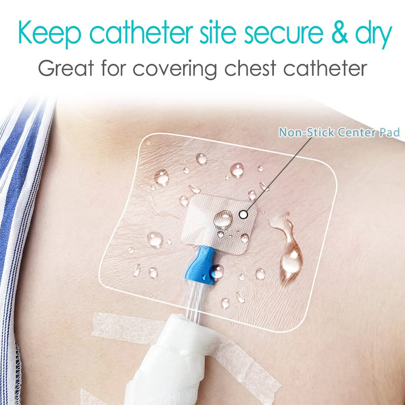 [Australia] - Chemo Port Shower Cover | Chest Catheter PICC Line Waterproof Transparent Film Island Dressing with Non Stick Pad | Wound Cover Bandage | PD Dialysis Tube Protector Frame Style | 4"x4.75" (Pack of 10) 10Pcs 