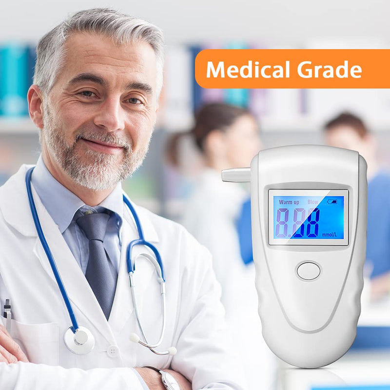 [Australia] - Ketone Breath Tester, Ketosis Meter, Keto Breathalyzer with 10pc Mouthpieces(mmol/L Display Units) Black-a 