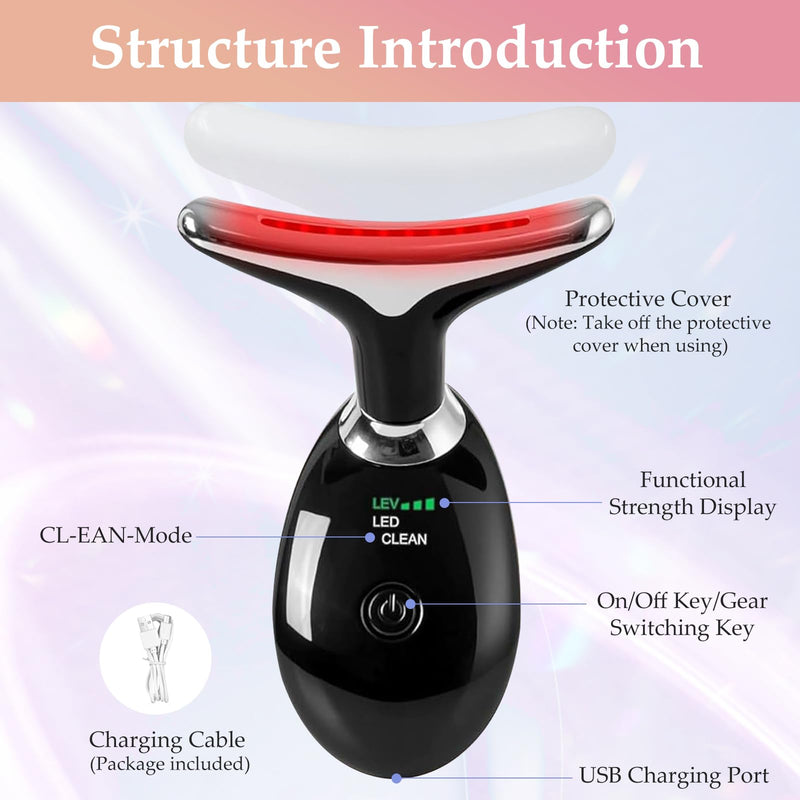 [Australia] - Facial and Neck Massager, Lymphatic Drainage Facial Massager Designed Specifically for The Face and Neck, Equipped with 7-Color Face 𝖲culpting Wand (Black) Black 