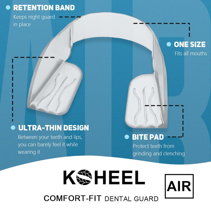 KOHEEL AIR Ultra Thin Mouth Guard for Teeth Grinding and Clenching, Comfort-Fit Night Guard, Stop Bruxism Dental Guard (Small, Count, 10) Small