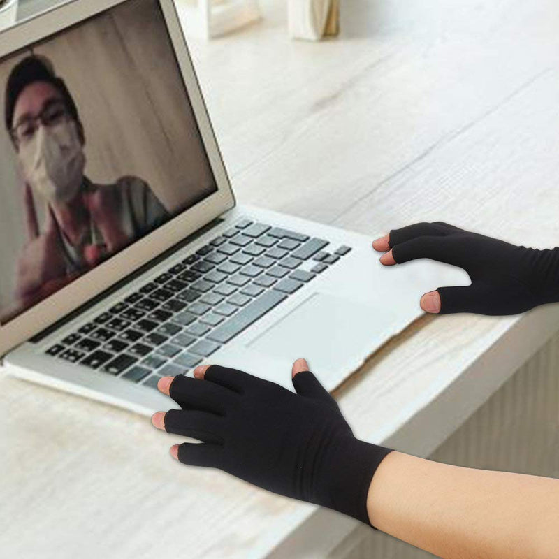 [Australia] - 2-Pair Arthritis Compression Gloves for Alleviate Rheumatoid Osteoarthritis, Carpal Tunnel Raynauds Disease, Fingerless Design Breathable & Moisture, Women and Men (Black, Medium) Black Medium (2 Pair) 