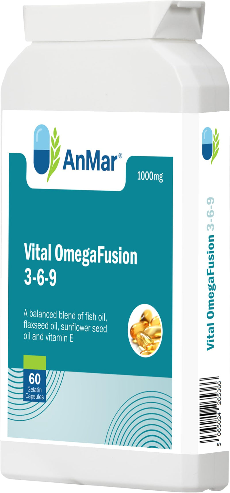 AnMar® Vital OmegaFusion 3-6-9 – Omega 3, 6 & 9 Essential Fatty Acid Complex with Fish Oil, Flaxseed Oil & Vitamin E – Heart, Brain & Vision Support – 1000mg Softgel Capsules – 60 Capsules
