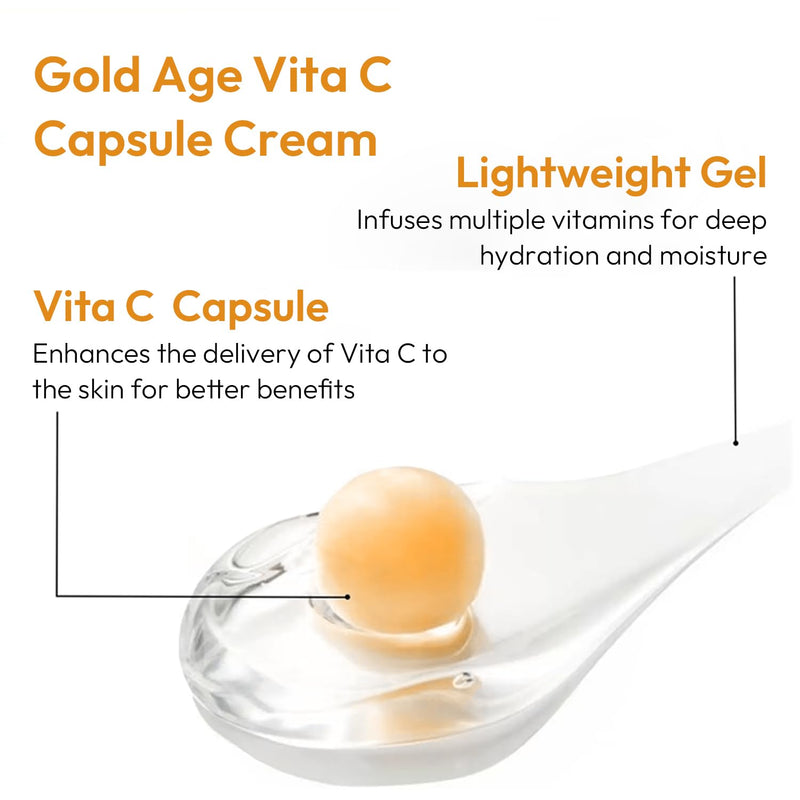 VP Gold Age Vita C Capsule Cream, Vitamin C & Niacinamide Face Moisturiser, Hydrating Glow Cream with Capsule Formula, Lightweight Daily Skincare, Korean Skincare, 50g Yellow 1 Unscented