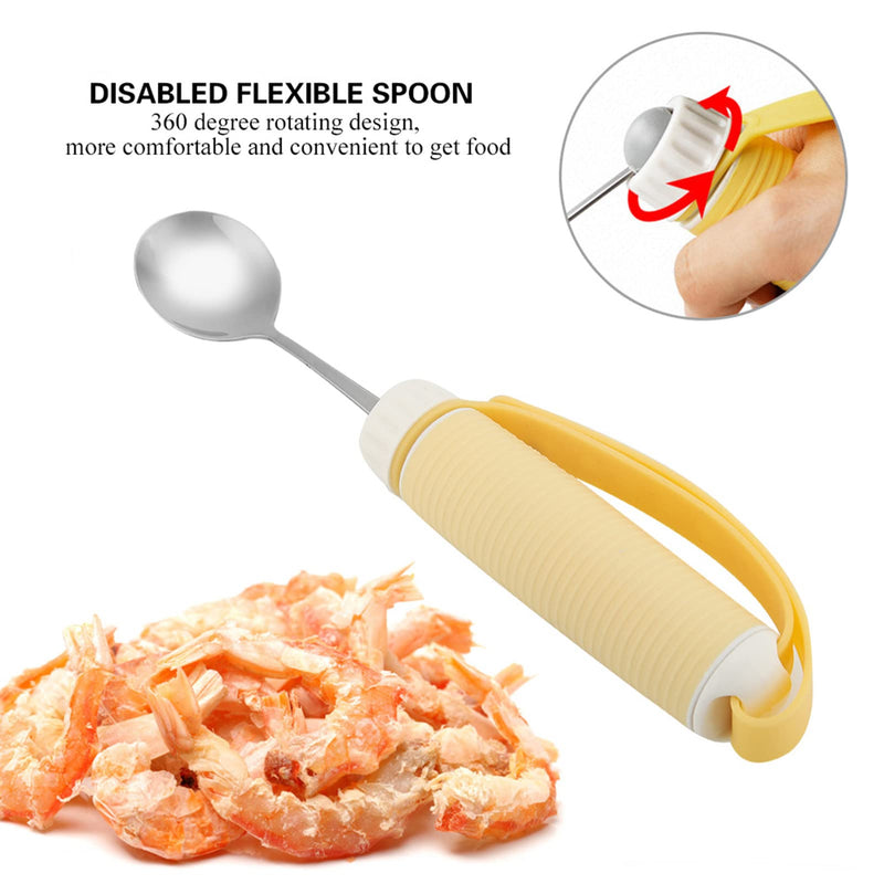 BORDSTRACT Adaptive Utensils, Flexible Fork/Spoon with Adjustable Strap, Rotatable Tip and Nonslip Handle, Eating Utensils for Parkinson’s, Arthritis, Elderly, Disabled(Spoon)