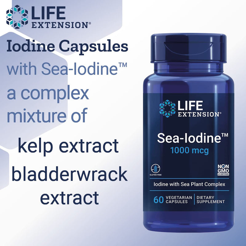 Life Extension, Sea Iodine, 1000mcg, Depot, High Dosed Iodine, 60 Vegan Capsules, Gluten Free, Vegetarian, SOYA Free, GMO Free 60 count (Pack of 1)