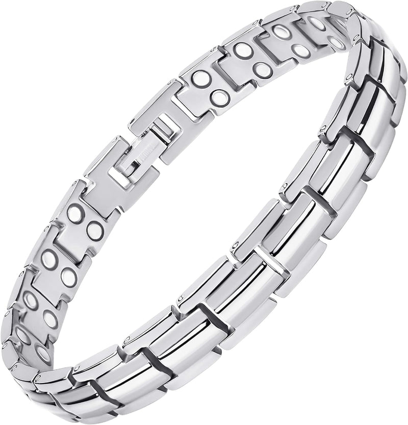 [Australia] - MagnetRX® Women's Ultra Strength Magnetic Bracelet - Effective Titanium Magnetic Bracelets for Women - Adjustable Bracelet Length with Sizing Tool for Perfect Fit (Silver) Silver 