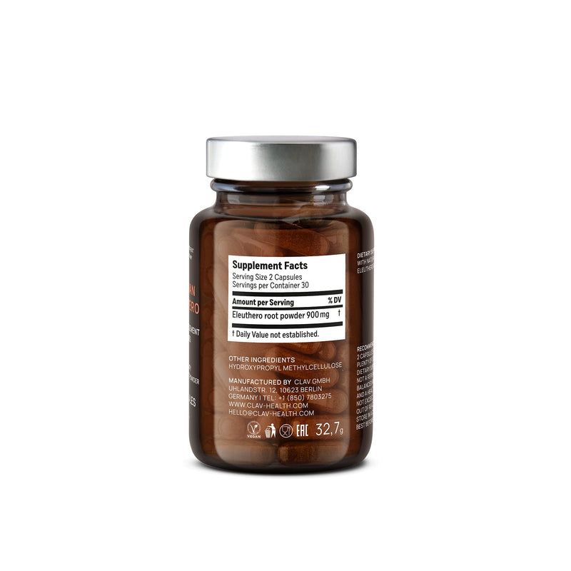 [Australia] - CLAV¬Æ Siberian Ginseng - 900mg Eleuthero Root Powder - Energy Supplement - Reduction of Tiredness & Fatigue - 60 Ginseng Capsules - Made in Germany 
