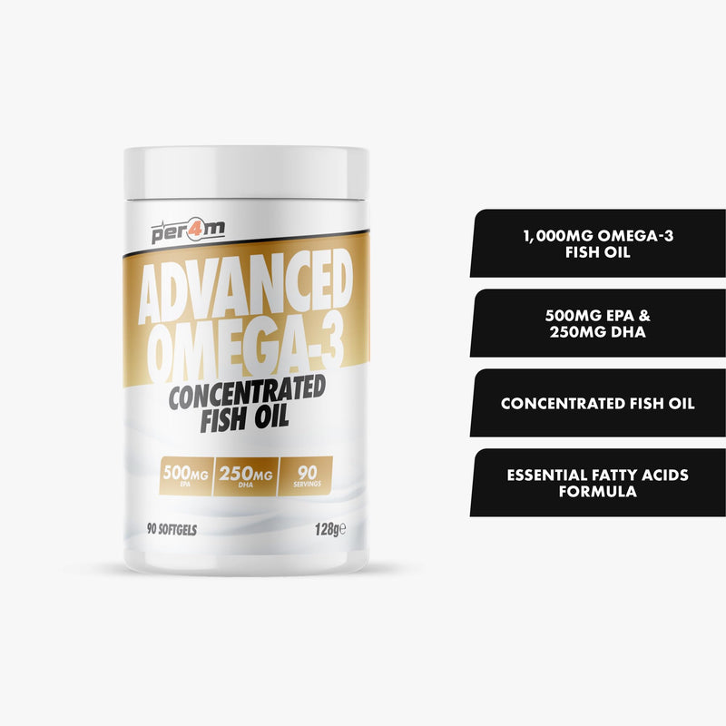 Per4m Advanced Omega-3 | Highly Concentrated Fish Oil | Essential Fatty Acids | 500mg EPA & 250mg DHA | 3 Month Supply | 90 Softgels Unflavoured 90 count (Pack of 1)