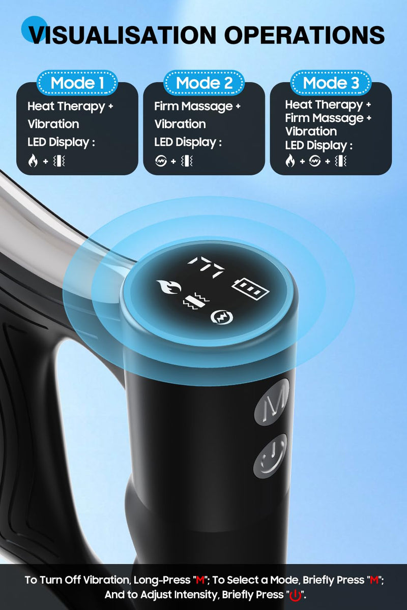 Heated Muscle Scraper Tool with Pulse & Vibration for Pain Relief, Black | 3 Intensity Modes with LED Display, Full Body Gua Sha Massager, Rechargeable Fascia Release for Deep Tissue, Workouts & Home
