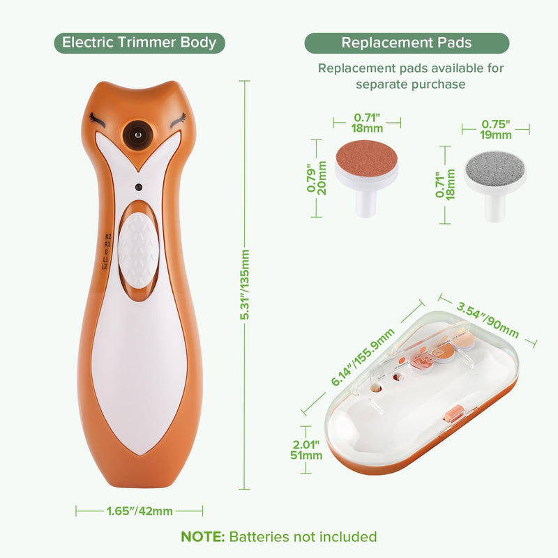 [Australia] - haakaa Baby Nail Trimmer Electric for Newborns/Toddlers/Children/Adults, Electric Baby Nail File with 6 Replacement Heads & Storage Case, Safe & Easy Clever Fox Nail Trimmer for Babies 