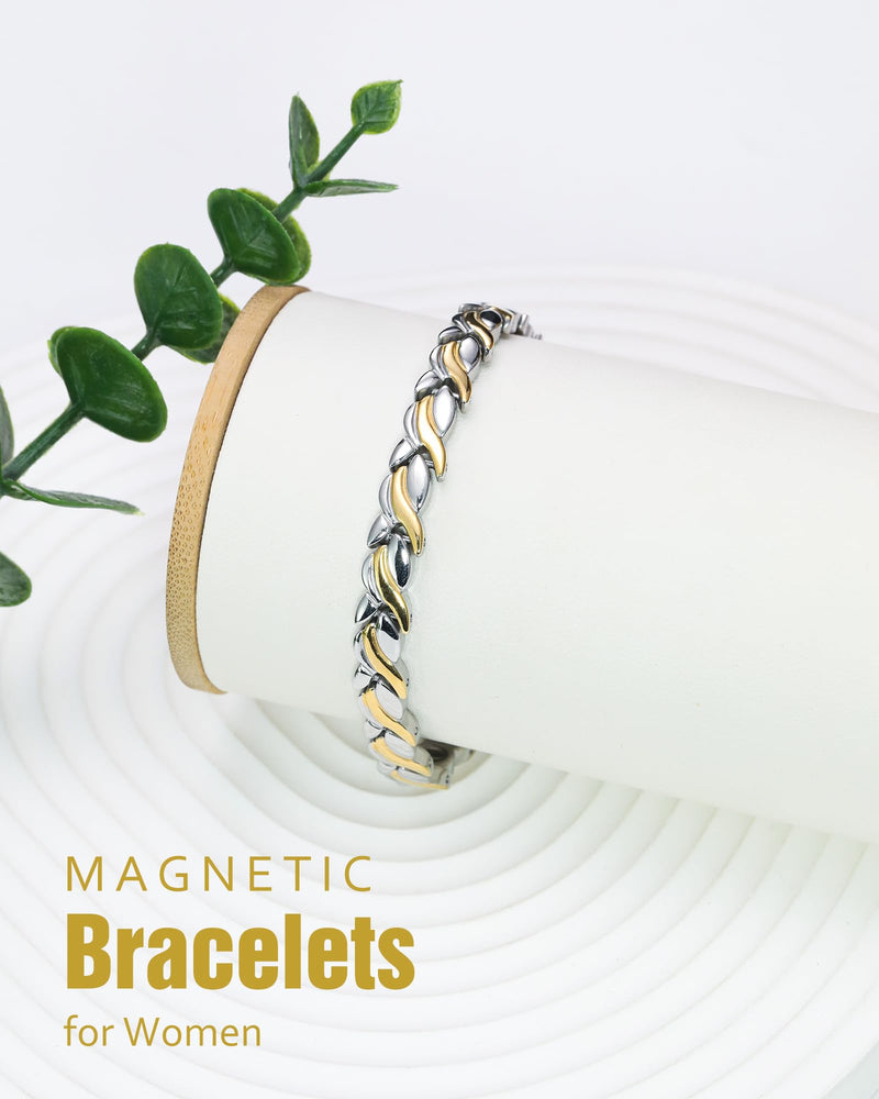 [Australia] - Magnetic Bracelets for Women, Ultra Strength 3500 Gauss Magnet Bracelet, Mermaid Titanium Steel Bracelets Jewelry Gifts for Women with Sizing Tool A-Silver and Gold 