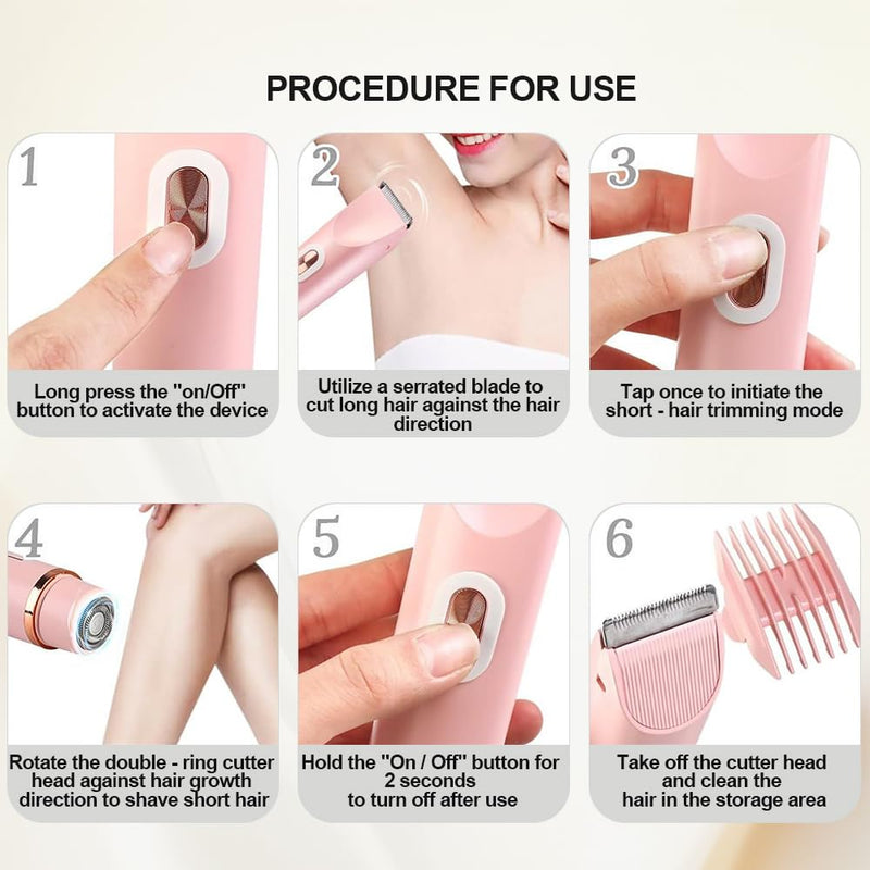 2 in 1 Womens Body Shaver,2025 Glow Aura Electric Razor, Dual Head Shaver Women, Electric Razor for Womens Legs, IPX7 Waterproof Wet & Dry Use Body Intimate Areas,Pink