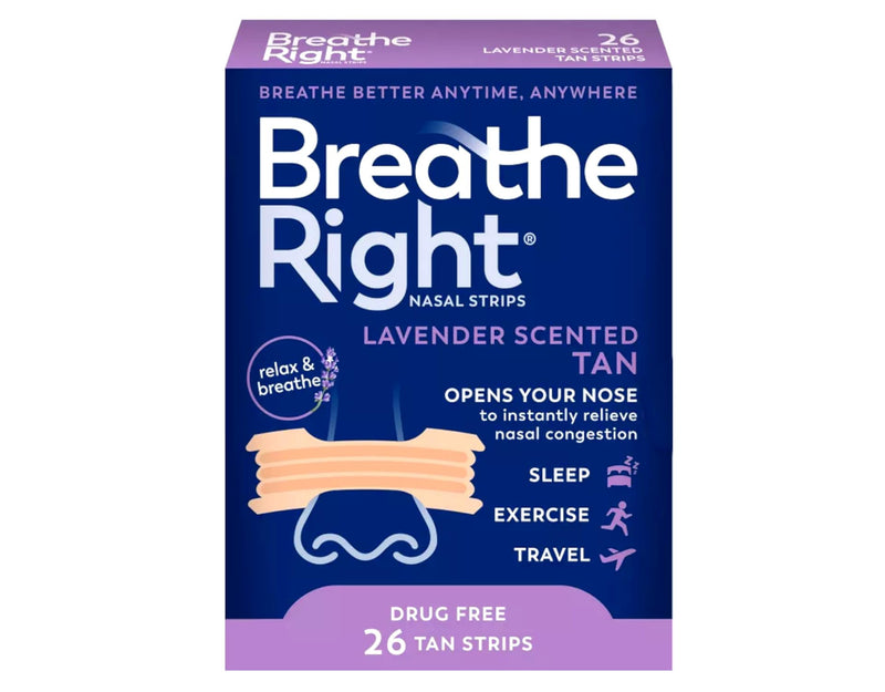 [Australia] - Breathe Right Calming Lavender Scented Drug-Free Nasal Strips for Nasal Congestion Relief, 6 Pack of 26, 156 Count Total 