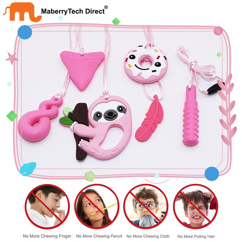 [Australia] - Chew Necklaces for Sensory Kids, Silicone Chewy Necklace Sensory Stim Toy for Girls Boys, 6 Pack Sensory Chew Toys for Kids Teens Adults with Autism Anxiety ADHD SPD or Other Sensory Needs - Pink Pink Sloth 