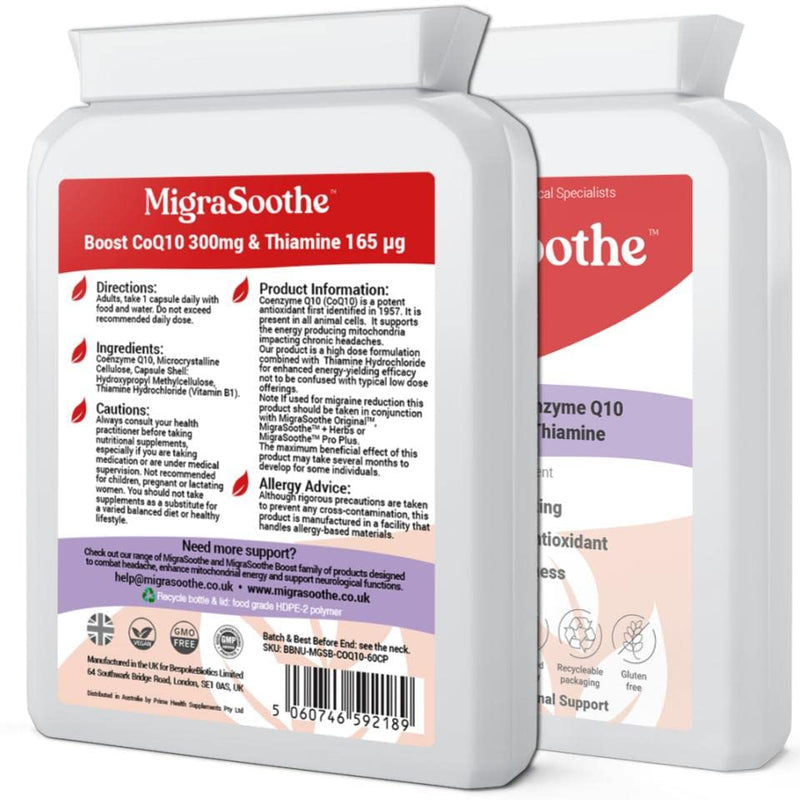 Coenzyme Q10 CoQ10 MigraSoothe Booster I - to Support Migraine Relief in Conjunction with MigraSoothe Riboflavin Products (60) 60