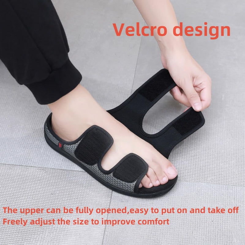 [Australia] - Extra Wide Diabetic Foot Shoes,Unisex for Swollen Feet,Adjustable Slippers,Men's Diabetic Sandals for Obesity,Hallux Valgus,Plantar Fasciitis,Arthritis,Black 9.5 Wide Black 
