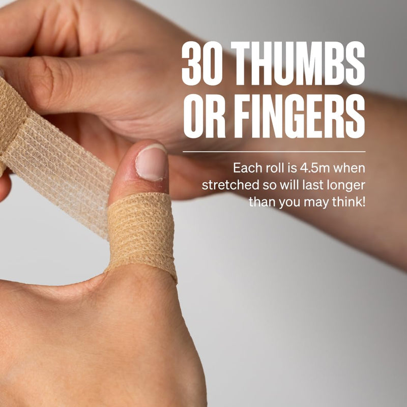24 Rolls - SPORTTAPE Cohesive Finger Tape - 2.5cm x 4.5m | Compression Bandage - Beige - Self-Adhesive Wrap | Vetwrap, Thumb, Toe, Goalkeeper Finger & Wrist Tape - First Aid & Medical Physio Bandage 2.5cm x 4.5m - 24 Rolls