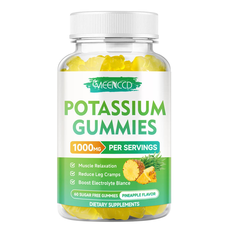 [Australia] - Potassium Citrate Gummies 1000mg, High Potency Potassium Supplement Gummies for Adults Women & Men, Support Leg Cramps & Muscle Health, Sugar-Free, Pineapple Flavor, 60 Count 60 Count (Pack of 1) 