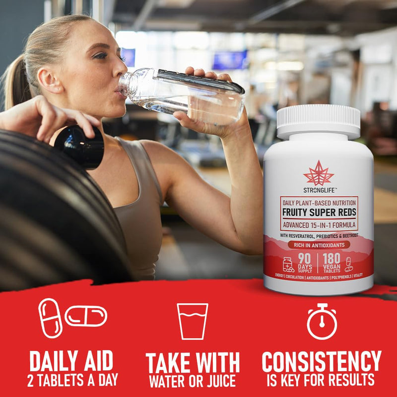 Super Reds Supplement Tablets – 9300mg per Serving – 180 Vegan Tablets – Red Superfood Blend with Beetroot, Acai, Blueberry & Pomegranate – Antioxidant Fruit Complex – 90 Day Supply