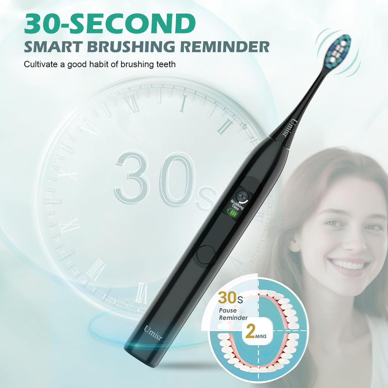 [Australia] - Electric Toothbrush for Adults - 90 Day Battery Life, Rechargeable Sonic Toothbrushes with Pressure Sensor, Smart Screen Travel Electric Toothbrush with Case, 5 Cleaning Modes & 3 Intensities Settings 