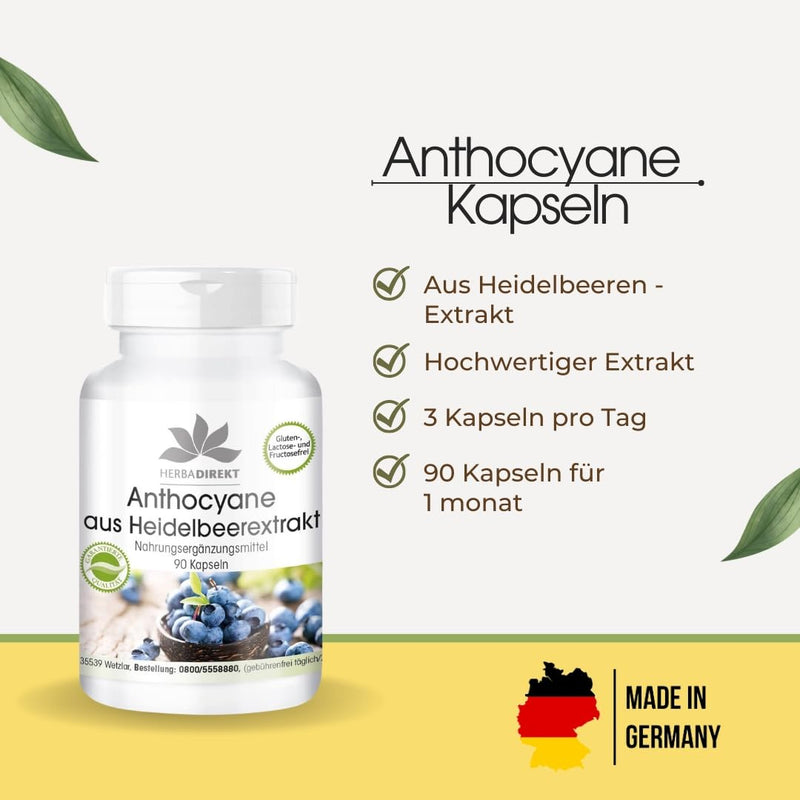 [Australia] - Anthocyanins from blueberry extract 25% - 90 capsules - vegan | HERBADIREKT by Warnke vital substances - German pharmacy quality 