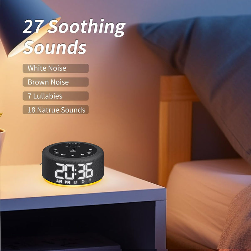 [Australia] - 【3 in 1】 Sound Machine Alarm Clock Night Light White Noise Machine with 27 Sleeping Sounds for Baby Kids Adults 32 Level Volume Auto Off Timer Memory Function Digital Clock with 30 Wake Up Sounds Light black 