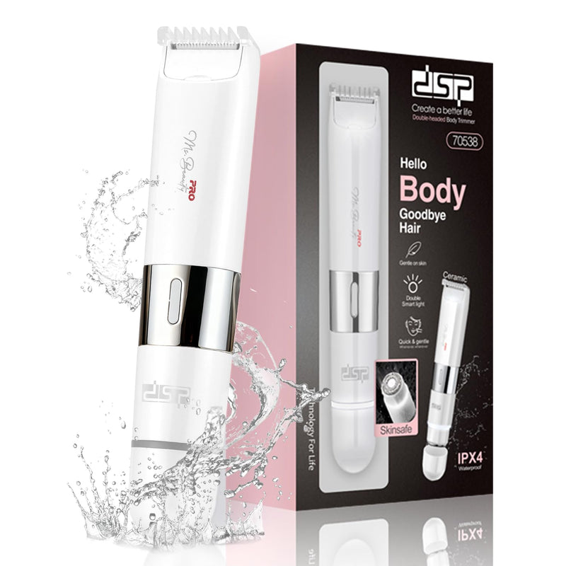 DSP 2 in 1 Bikini Hair Trimmer, Dual Head Bikini Trimmer for Women, Female Shavers for Pubic Hair, Ladies Shavers for All Body, Waterproof, Smart Light, Applicable to Underarm Leg Arm Body Face