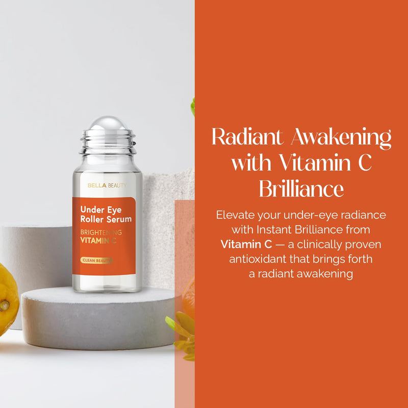 Bella Beauty Vitamin C Under Eye Roller Serum - Dermatologist Tested, Anti Aging, Korean Skin Care - Helps Minimize Dark Circles, Puffiness, Fine Lines - Vegan, Clean Beauty, Cruelty Free - 1.69 Fl Oz