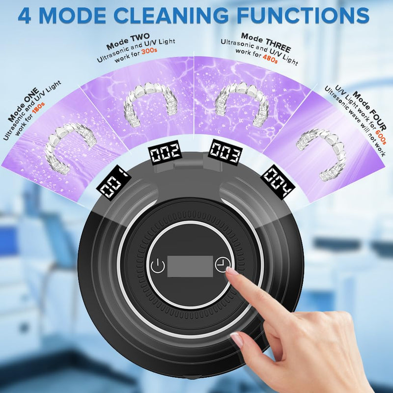[Australia] - Ultrasonic Retainer Cleaner 45kHz Dental Cleaning Machine With 6 U/V Lights Adjustable Buzzer Alarm 200ML Capacity Black 
