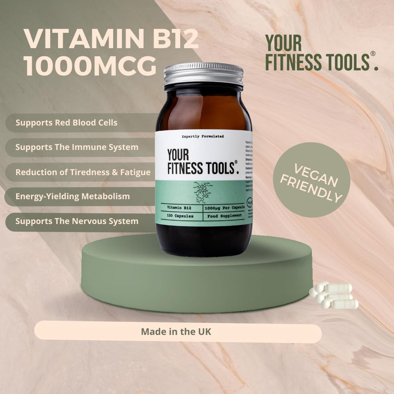 Vegan Vitamin B12 1000MCG | 120 x Methylcobalamin Vegan B12 Vitamin Capsules | High Strength Tablets | Contribute to The Reduction of Tiredness & Fatigue | Made in The UK