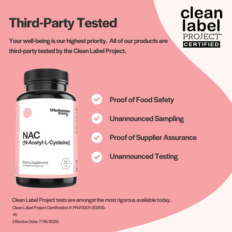 [Australia] - Wholesome Story NAC Supplement N Acetyl Cysteine 600 mg | Liver, Lung, & Fertility Support | 120 Capsules | 30 Day Supply 