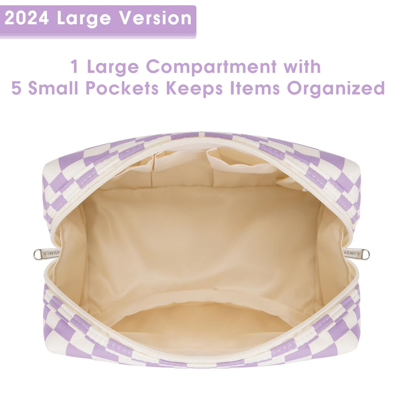 Narwey Checkered Makeup Bag with Hanging Toiletry Bag for Women