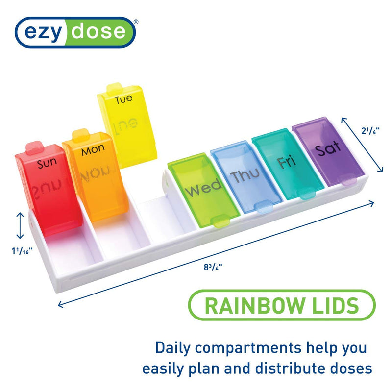 Ezy Dose Weekly (7-Day) Pill Organizer, Large Medicine Planner, Rainbow | Daily Vitamin & Supplement Case, Pop-Up Compartments, Convenient & Easy to Use, Arthritis & Travel-Friendly, BPA-Free 7-Day
