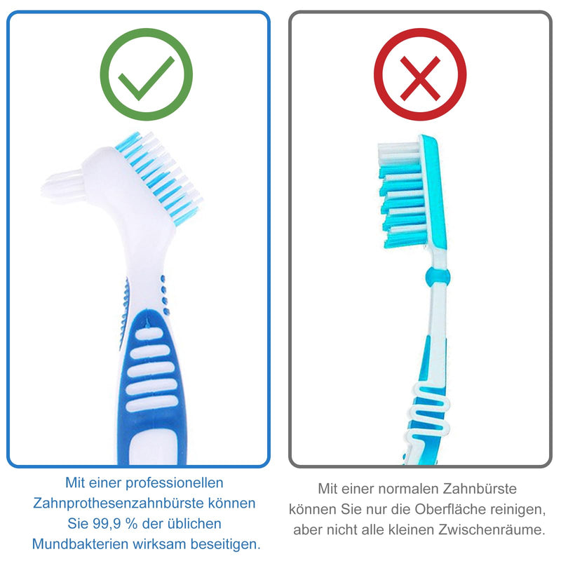 [Australia] - Pack of 6 double-sided denture cleaning brushes, denture brush, denture toothbrush, denture brush, toothbrush for dentures, ergonomic denture brush with multi-layer bristles (4 colors) 