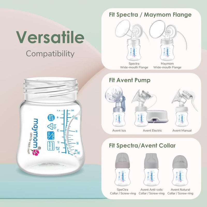 [Australia] - Maymom Wide-Mouth Milk Storage Collection Bottle with SureSeal Sealing Disk; Compatible with Spectra/Motif Luna/Ameda MYA/Bellababy Pumps. Can Replace Spectra S1 S2 Bottles, 6 pc (4.7Oz/140mL, 6pc) 6 Bottle 5oz Blue 