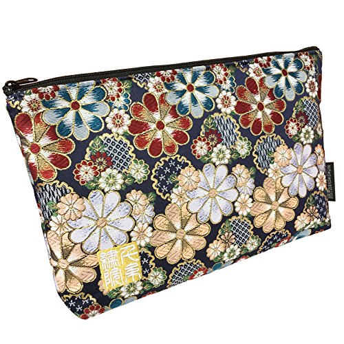 千糸繍院 Brocade zipper pouch, lined with Nishijin brocade, size M. (Saikaranman)