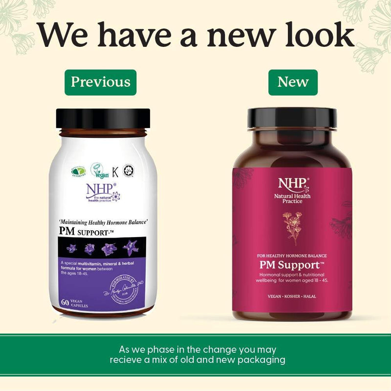 NHP Advanced - PM Support A Vegan Multivitamin for Women to Support Hormone Balance, Reduce Fatigue, and Enhance Stress Relief with Active Nutrients & Herbal Ingredients 60 Vegan Capsules