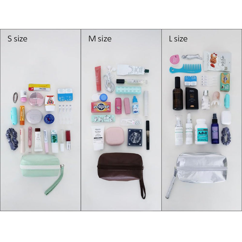 Soft Square Pouch | Lightweight Nylon Cosmetic & Accessory Bag with Strap | 3 Sizes 3 Colors (Brown, S+M+L SET (3 Pcs)) Brown S+M+L SET (3 Pcs)