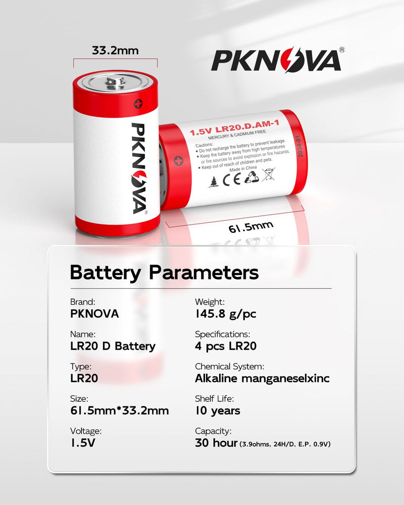 [Australia] - D Batteries 4 Pack, 1.5v LR20 D Cell Batteries, Long-Lasting Alkaline Size D Batteries for Outdoor Flash Light and Household Devices 