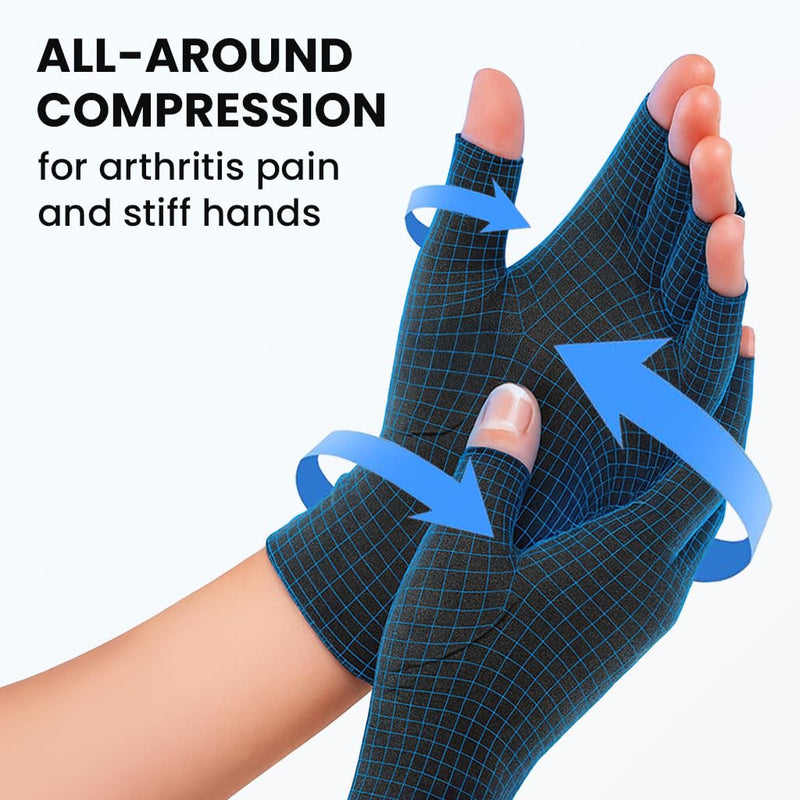 Arthritis Gloves and Ice Pack (2+1 Set) Fingerless Compression Gloves for Women and Men, Arthritis, Carpal Tunnel Medium 2 Gloves + 1 Ice Pack