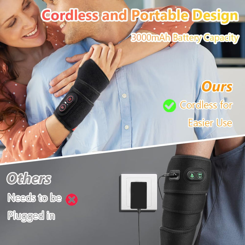 Joyzan Cordless Wrist Heating Pad, Heated Relief Wrap Warmers Rechargeable | Men Women Left Right Hand Hot Massage Brace 3 Adjustable Heat Levels 3 Vibrations Mode Settings Gifts Dad Mom Arm Leg
