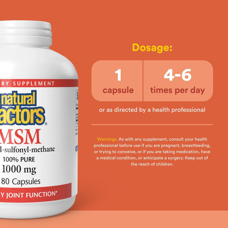 [Australia] - Natural Factors, MSM, Supports Healthy Joints, Hair, Skin and Nails, 180 Capsules 180 Count (Pack of 1) 