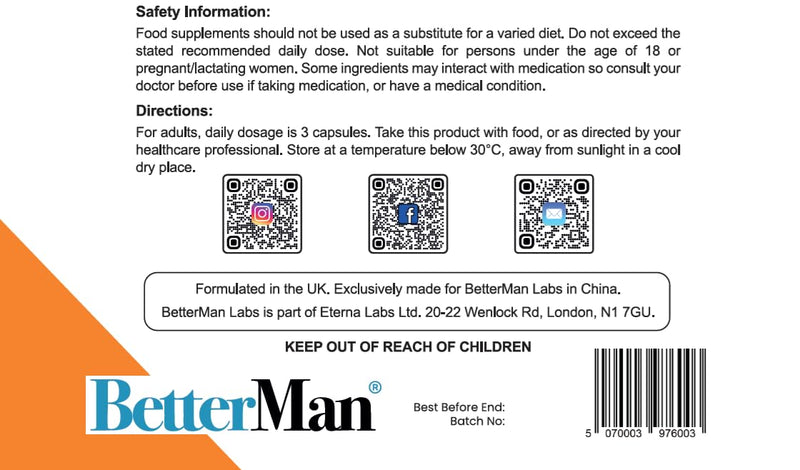 BetterMan Testosterone Support for Men – Boost Energy, Drive & Performance with 14 Science-Backed Ingredients Including Fadogia, Tribulus & Zinc – 90 Plant-Based Capsules