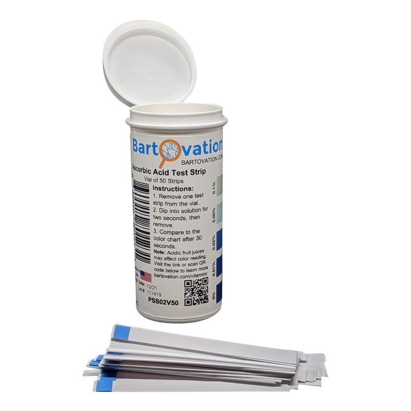 Ascorbic Acid Vitamin C Food Test Strips, 0.01 to 0.1% [Vial of 50 Strips]